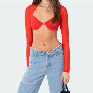 NWT* Edikted Lin Mesh Crop Top Red